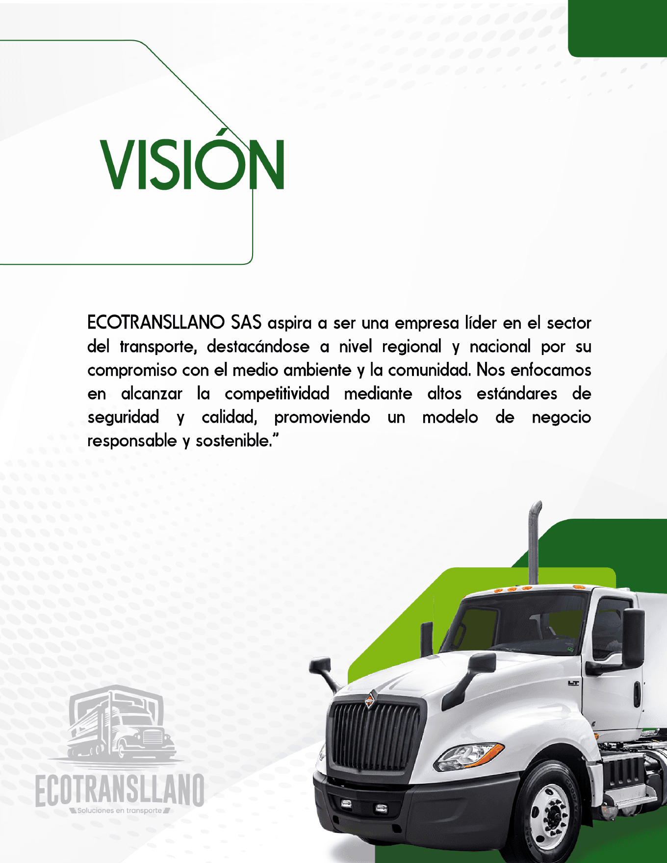 Vehículo de carga del brochure de ECOTRANSLLANO.